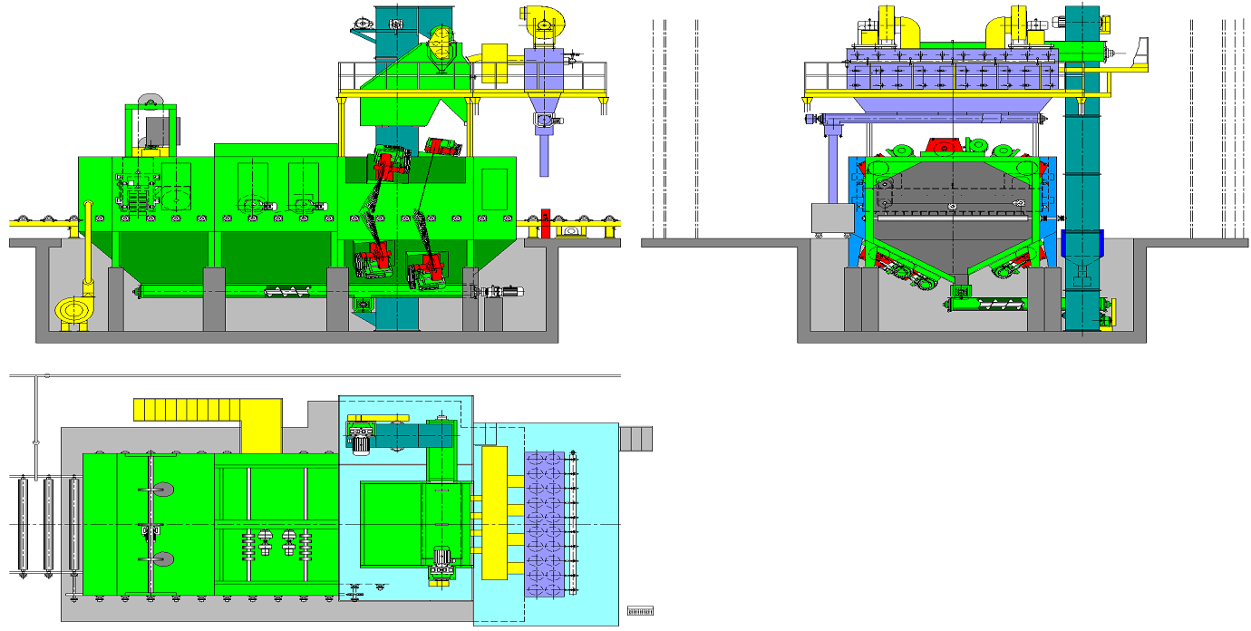 輥道式拋丸機結構示意圖 輥道式拋丸機結構示意圖
